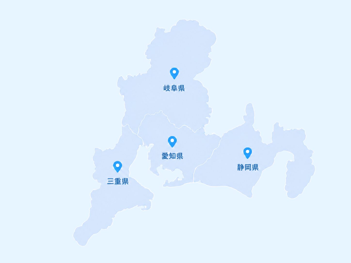 東海三県のエリアマップ